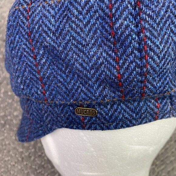 Mucros Weavers Newsboy Cap Hat Women's All Blue Herringbone Tweed Wool Ireland - Picture 6 of 13